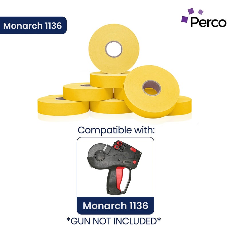 Perco Yellow Pricing Labels for Monarch 1136 Price Gun â€“ 3 Sleeves, 24 Rolls Value Pack - 42,000 Price Marking Labels â€“ with Ink Rolls Included - Image 2